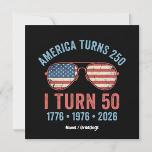 Vintage 1976 America Turns 250 I Turn 50 Patriotic Invitation