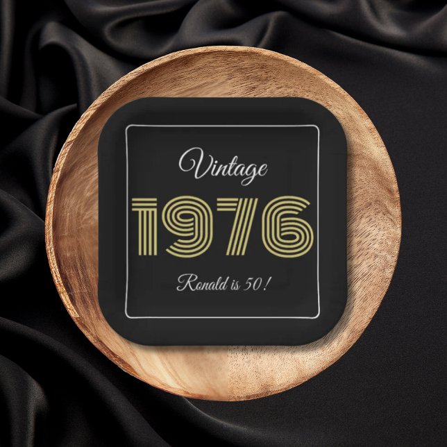 Vintage 1976 Retro Birthday 50th Birthday Paper Plate (Creator Uploaded)