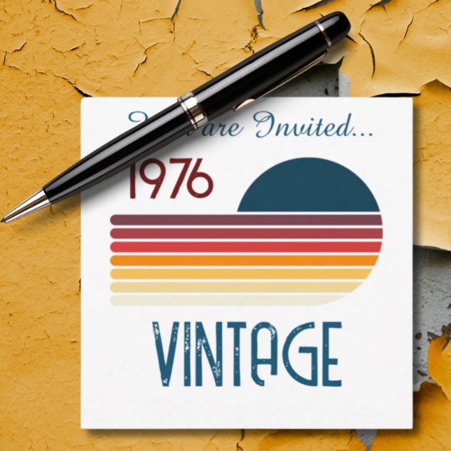 Vintage 1976 Retro Stripe Sun 50th Birthday Invitation (Creator Uploaded)