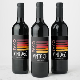 Vintage 1976 Retro Stripe Sun 50th Birthday Wine Label
