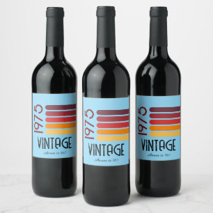 Vintage 1976 Retro Stripe Sun 50th Birthday Wine Label