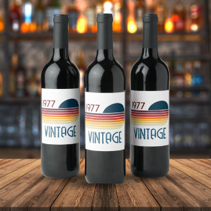 Vintage 1977 Retro Stripe 50th Birthday Sun Wine Label