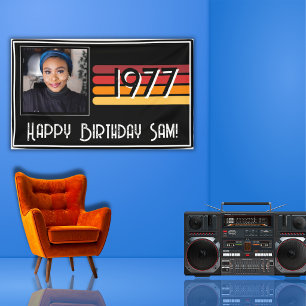Vintage 1977 Retro Stripe 50th Photo Birthday Banner