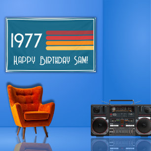 Vintage 1977 Retro Stripe Sun 50th Birthday Banner