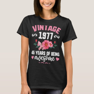 Vintage 1977  Women Floral 45 Years Being Awesome T-Shirt