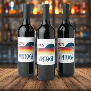 Vintage 1979 Retro Stripe Sun Wine Label