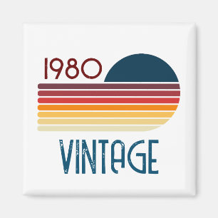 Vintage 1980 Retro Stripe Sun Magnet