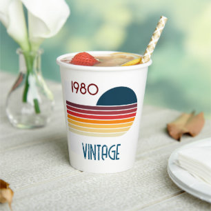 Vintage 1980 Retro Stripe Sun Paper Cups