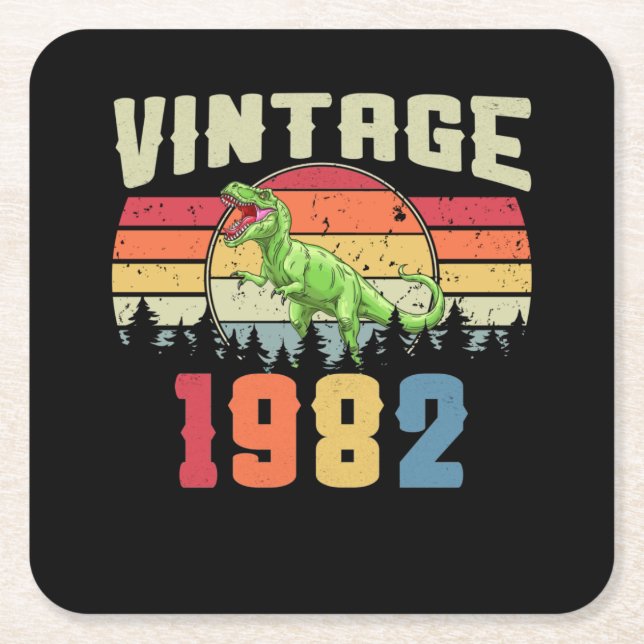 Vintage 1982 Birthday Gift Square Paper Coaster (Front)