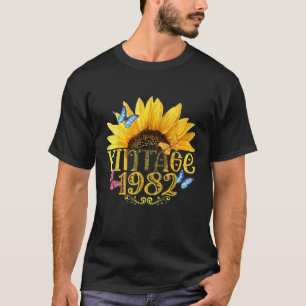 Vintage 1982 Sunflower Floral Butterfly Funny 41st T-Shirt