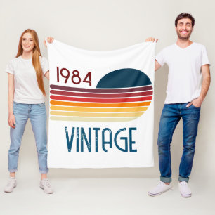 Vintage 1984 Retro Stripe Sun Fleece Blanket