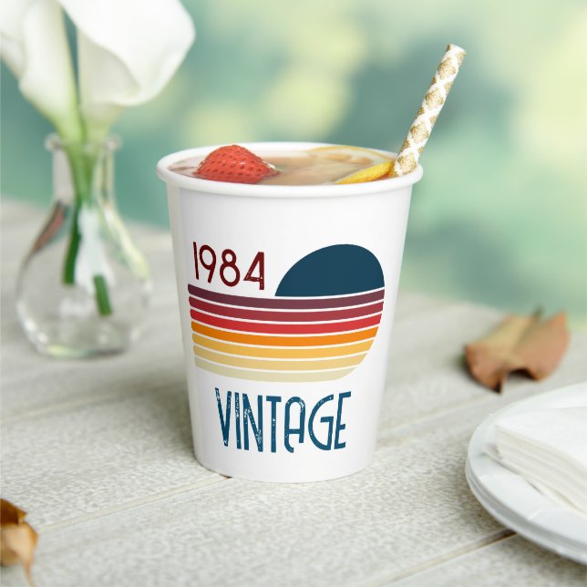 Vintage 1984 Retro Stripe Sun Paper Cups (Insitu)