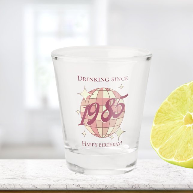 Vintage 1985 40th birthday retro purple  shot glass (Creator Uploaded)