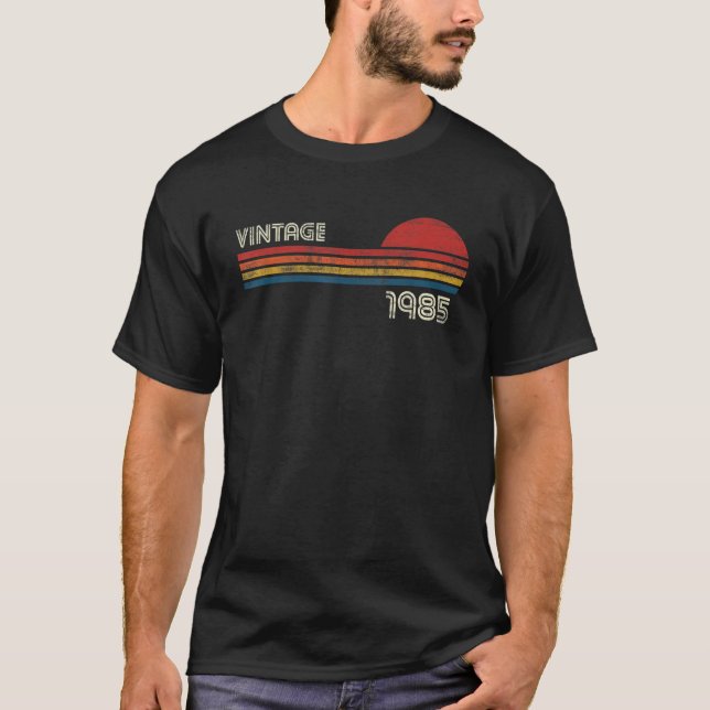 Vintage 1985 Chest Stripe Birthday T-Shirt (Front)