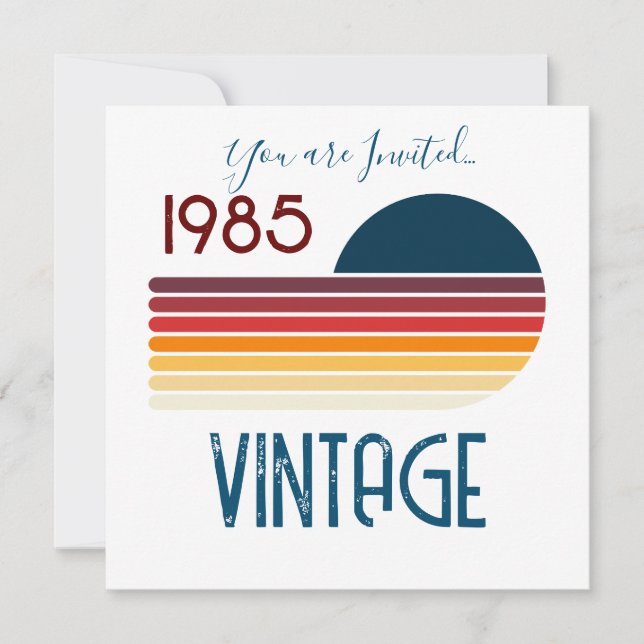 Vintage 1985 Retro Stripe Sun 40th Birthday Invitation (Front)