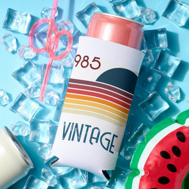 Vintage 1985 Retro Stripe Sun Seltzer Can Cooler (In Situ Summer)