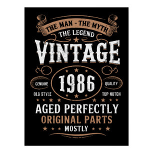 Vintage 1986 Birthday The Man The Legend Bday Idea Poster