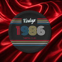 Vintage 1986 Retro 40th Birthday Party Paper Plate
