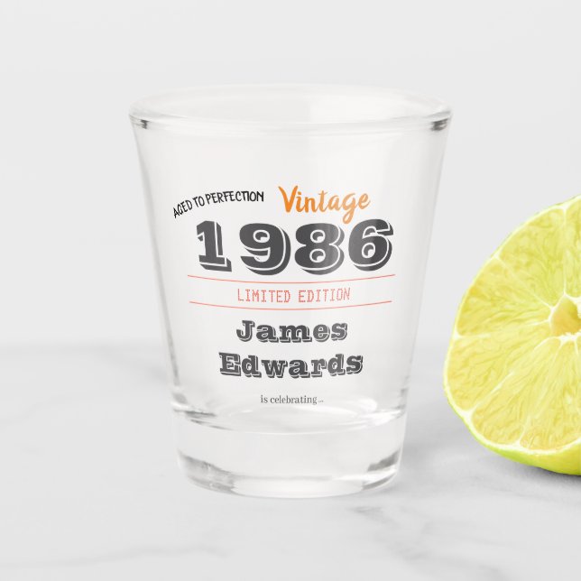 Vintage 1986 Retro Shot Glass – 40th Birthday  (Front)