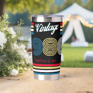 Vintage 1986 Retro Stripe 40th Birthday Favor Insulated Tumbler