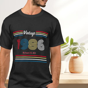 Vintage 1986 Retro Stripe Colourful 40th Birthday T-Shirt