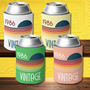 Vintage 1986 Retro Stripe Sun 40th Birthday Can Cooler
