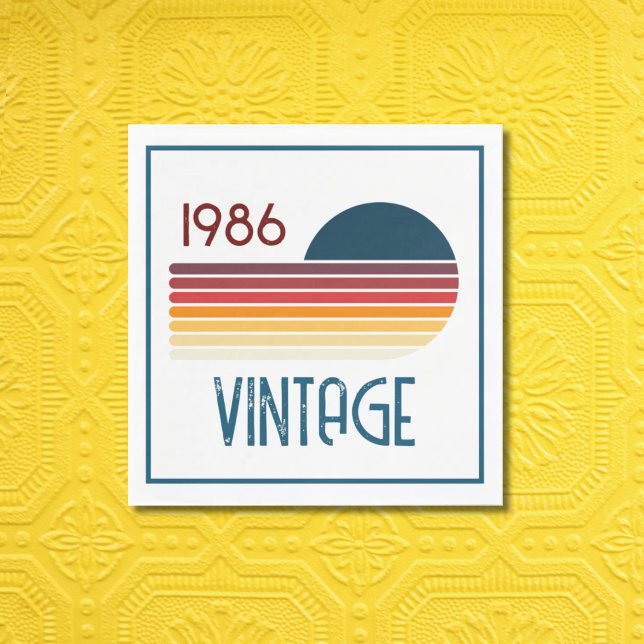 Vintage 1986 Retro Stripe Sun 40th Birthday Napkin (Creator Uploaded)