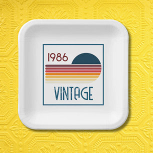 Vintage 1986 Retro Stripe Sun 40th Birthday Paper Plate