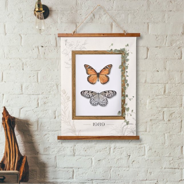 Vintage 1989 Botanical Butterfly Nature Wall Hanging Tapestry (Creator Uploaded)