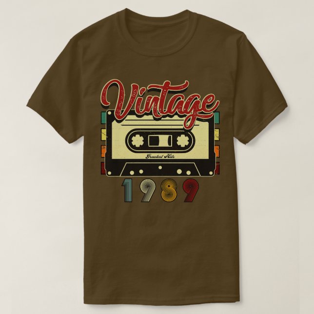 Vintage 1989 Greatest Hits Cassette Tape T-Shirt (Design Front)