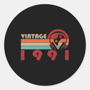 Vintage 1991 Funny 33 Years Old Boys Gamer 33th Bi Classic Round Sticker