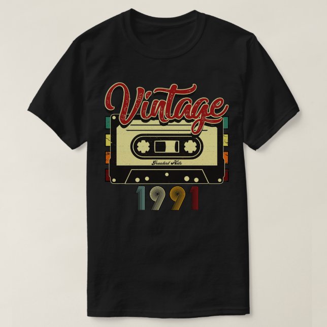Vintage 1991 Greatest Hits Cassette Tape T-Shirt (Design Front)