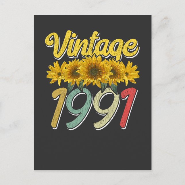 Vintage 1991 Sunflower Birthday Awesome Since 91 Postcard (Front)