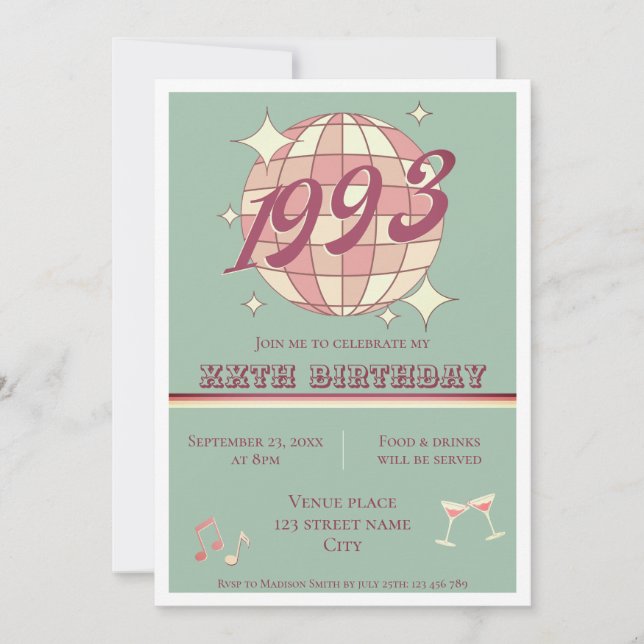 Vintage 1993 27th 28th birthday party Invitation (Front)