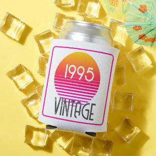 Vintage 1995 Neon Retro Stripe Sun 30th Birthday Can Cooler