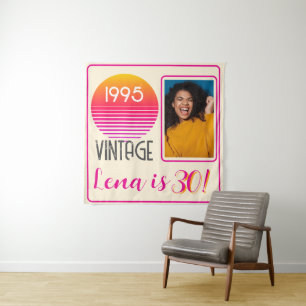 Vintage 1995 Neon Retro Stripe Sun 30th Birthday Tapestry