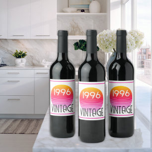 Vintage 1995 Neon Retro Stripe Sun 30th Birthday Wine Label