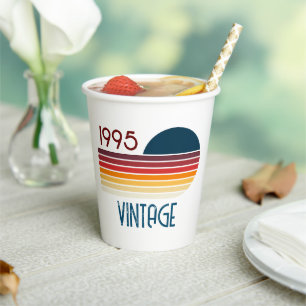 Vintage 1995 Retro Stripe Sun 30th Birthday Paper Cups