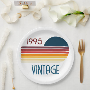 Vintage 1995 Retro Stripe Sun 30th Birthday Paper Plate
