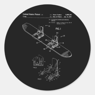 Vintage 1995 Snowboard Patent Print Classic Round Sticker