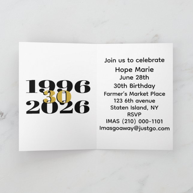 Vintage 1996 Milestone 30th Birthday   Invitation (Inside)