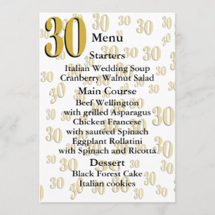 Vintage 1996 Milestone 30th Birthday   Menu