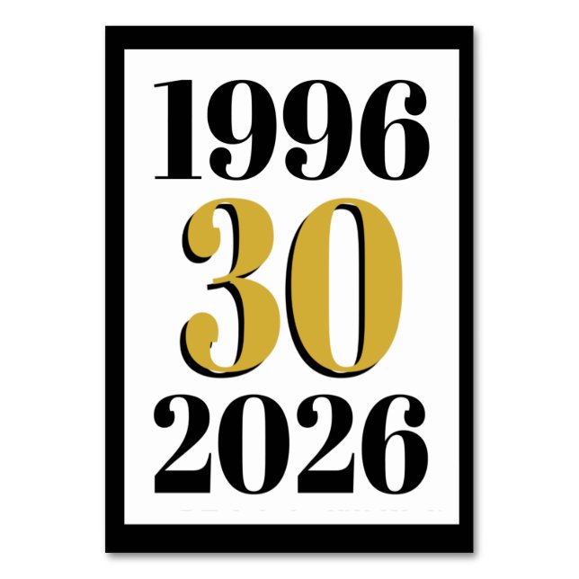 Vintage 1996 Milestone 30th Birthday   Table Number (Front)