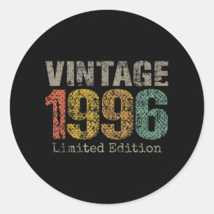 Vintage 1996 Text 30th Birthday Gift Men Women 30  Classic Round Sticker