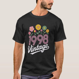 Vintage 1998 Retro Born Flowers Birthday Daughter T-Shirt
