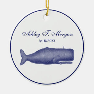 Vintage 19th Century Stylised Whale #1 N Blue Ceramic Tree Decoration