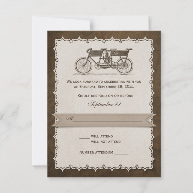 Vintage 19th Century Tandem Bicycle Wedding RSVP (Front)