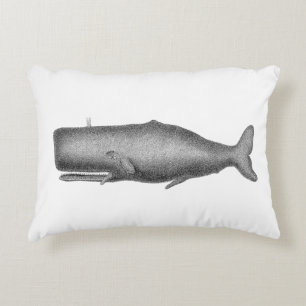 Vintage 19th Century Whale Drawing Decorative Cushion