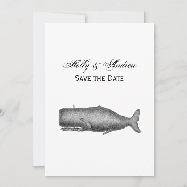 Vintage 19th Century Whale Drawing Invitation (Front)