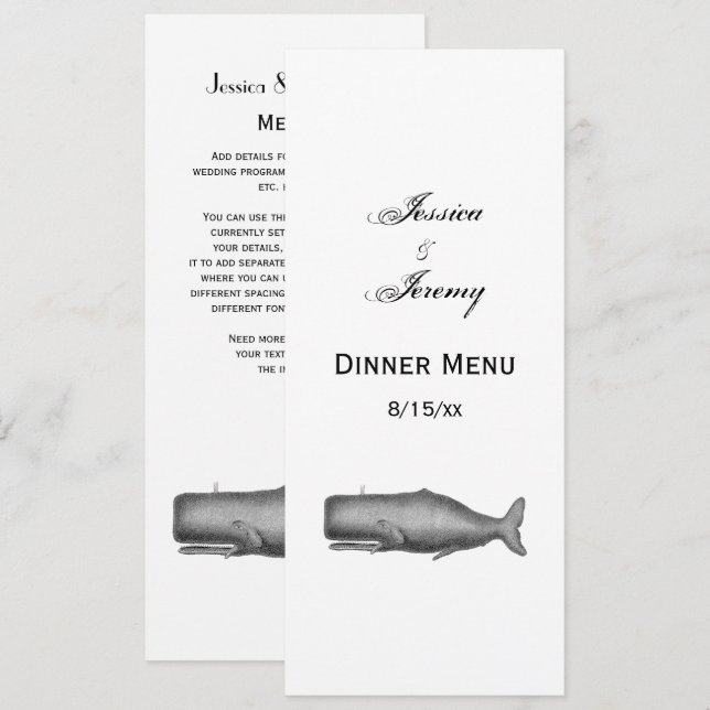 Vintage 19th Century Whale Drawing Invitation (Front/Back)
